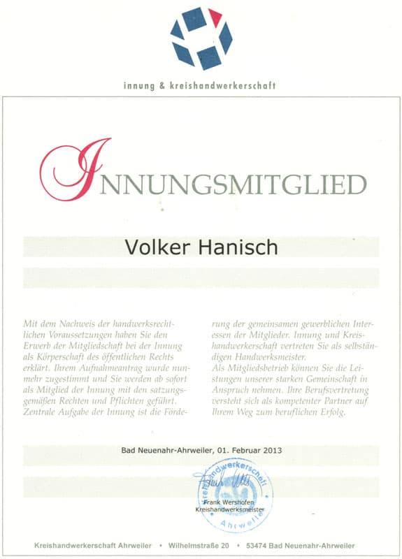 Mitglied der Dachdecker-Innung